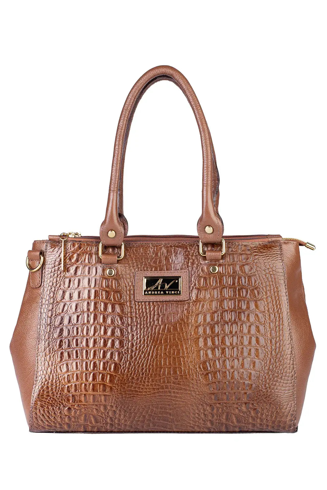 Bolsa de couro croco grande com divisórias Toffee - Enluaze