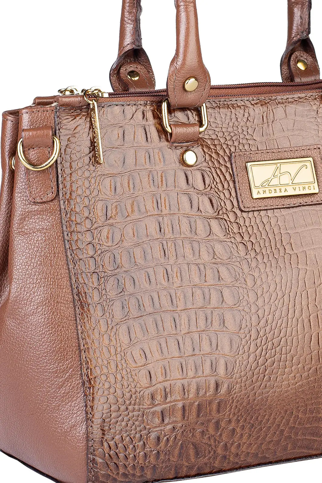 Bolsa de couro croco grande com divisórias Toffee - Enluaze