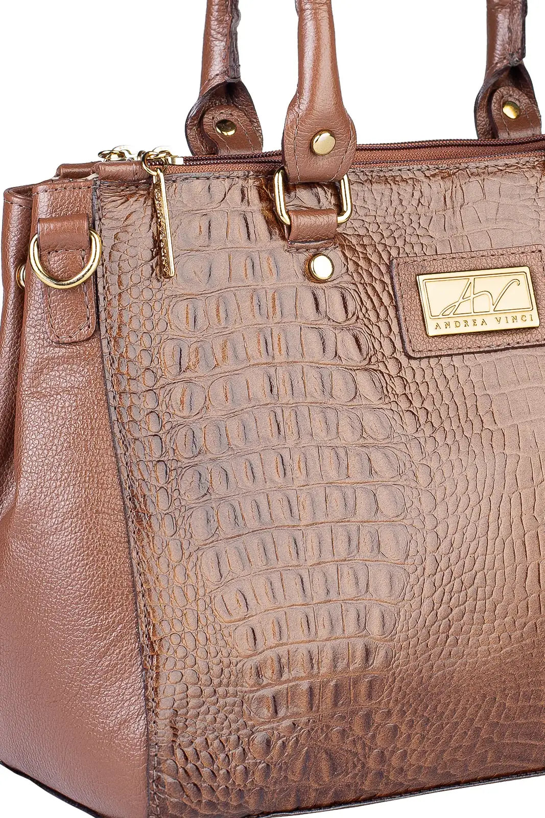 Bolsa de couro croco grande com divisórias Toffee - Enluaze