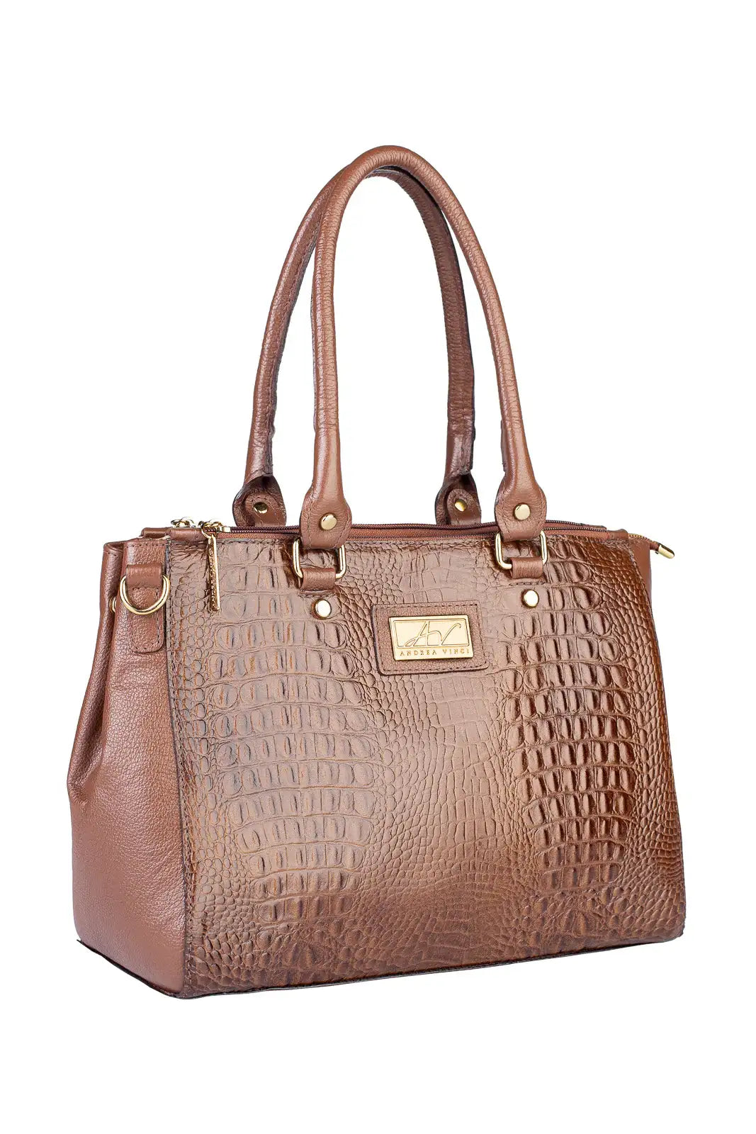 Bolsa de couro croco grande com divisórias Toffee - Enluaze