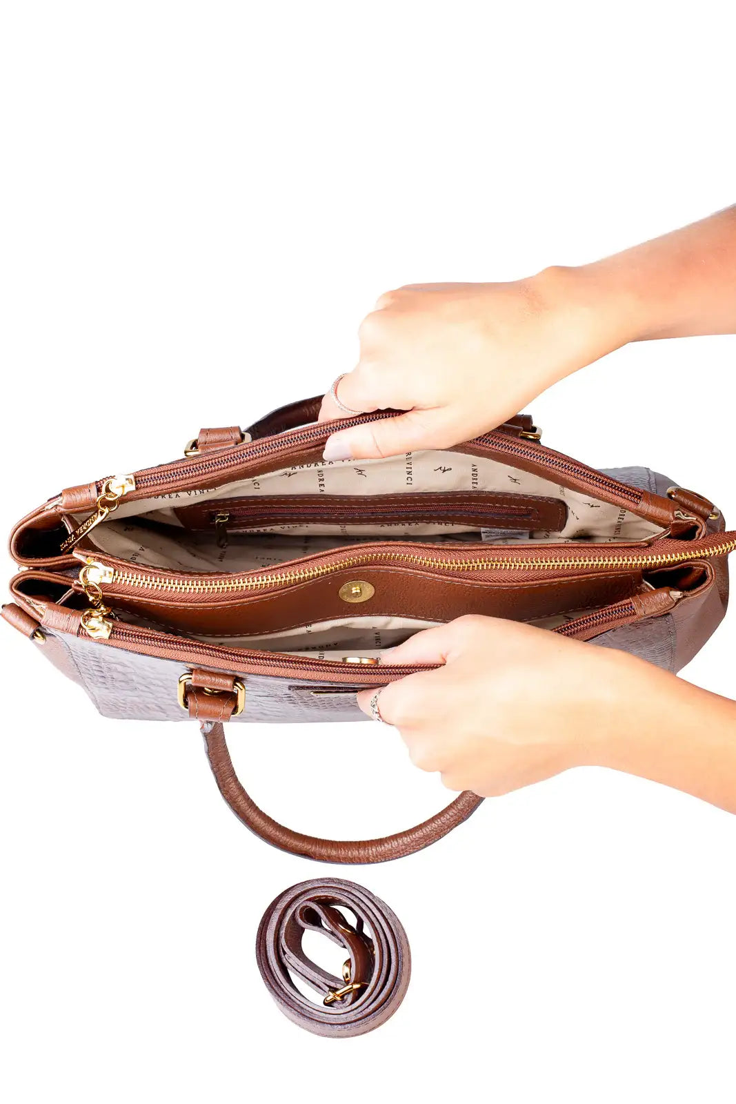 Bolsa de couro croco grande com divisórias Toffee - Enluaze