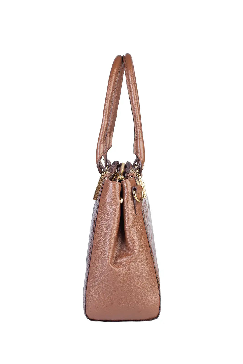 Bolsa de couro croco grande com divisórias Toffee - Enluaze