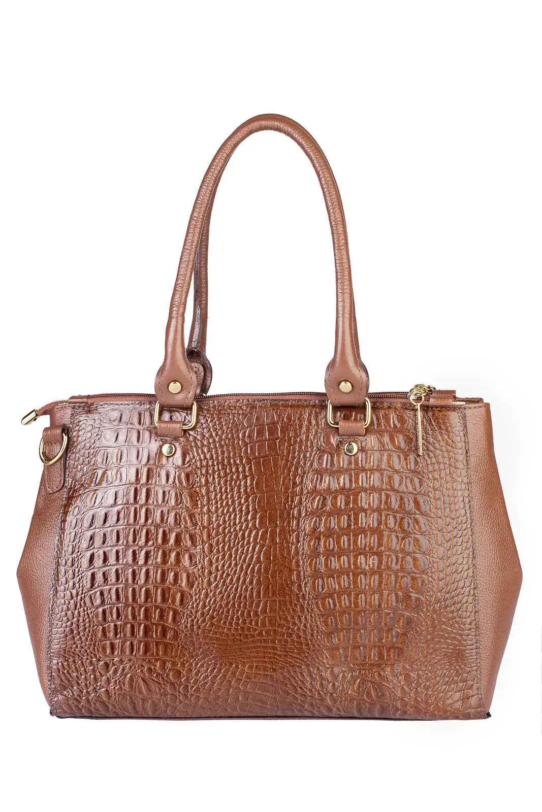 Bolsa de couro croco grande com divisórias Toffee - Enluaze