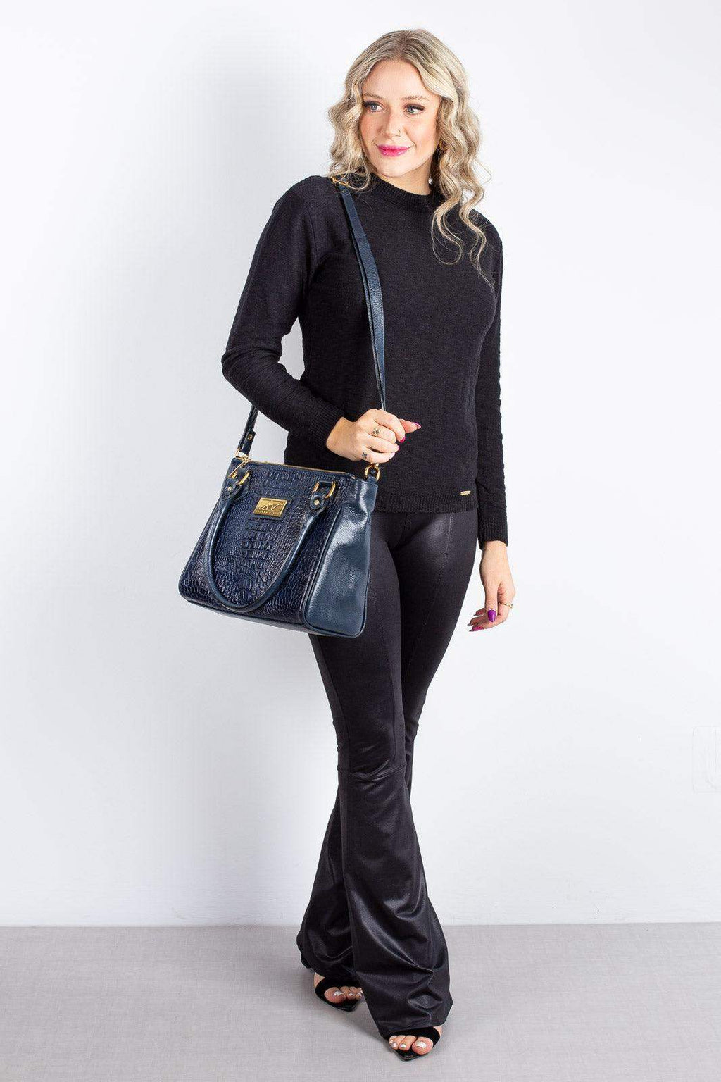 Bolsa de couro com divisórias croco Tiffy - Enluaze