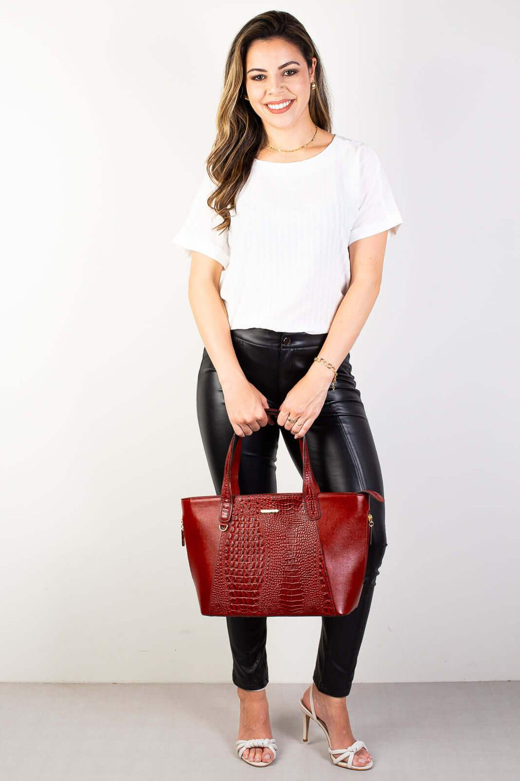 Bolsa feminina de couro croco Audrey - Enluaze