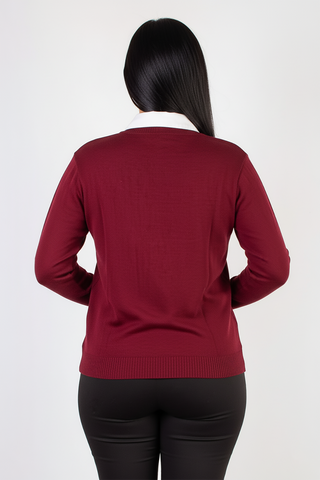 Suéter gola V feminino de tricô 60004