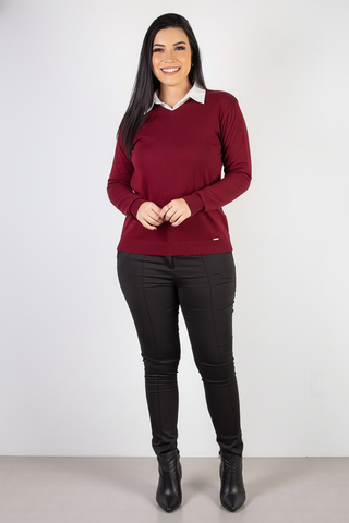 Suéter gola V feminino de tricô 60004