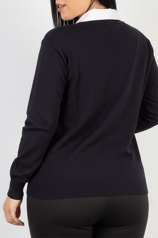 Suéter gola V feminino de tricô 60004