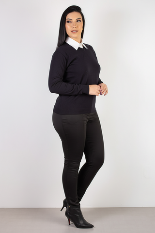 Suéter gola V feminino de tricô 60004