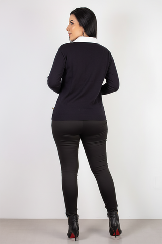 Suéter gola V feminino de tricô 60004