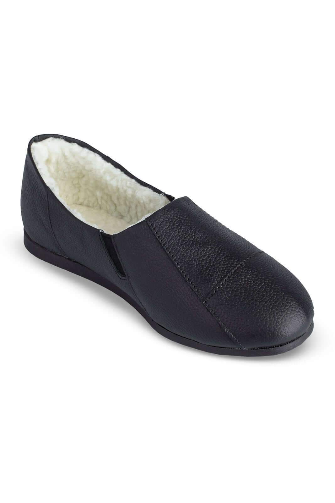 Sapatilha pantufa em couro unissex forrada com pelo 6103 - Enluaze