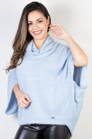 Poncho de malha feminino gola boba 61440