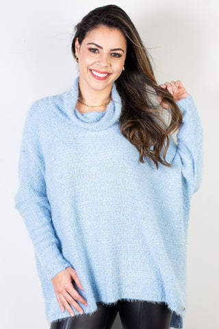 Poncho feminino de malha gola alta com manga 61497