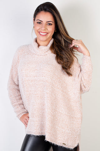 Poncho feminino de malha gola alta com manga 61497