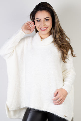 Poncho feminino de malha gola alta com manga 61497