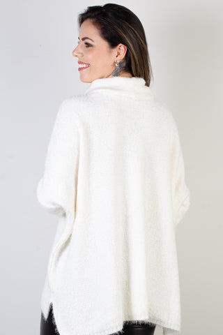 Poncho feminino de malha gola alta com manga 61497