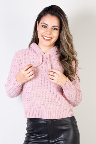 Blusa de malha feminina tricot com capuz 61531