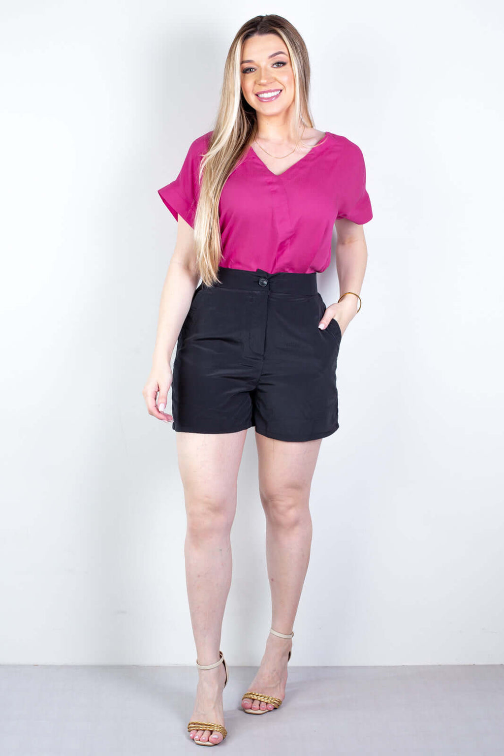 Blusa feminina manga curta viscose gola v 63572 - Enluaze