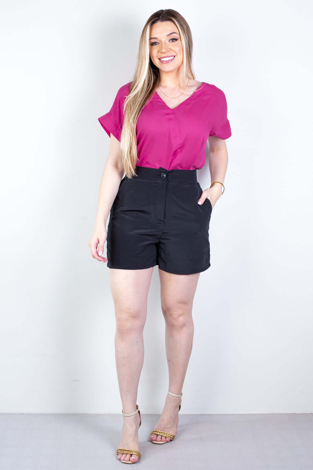 Blusa feminina manga curta viscose gola v 63572 - Enluaze