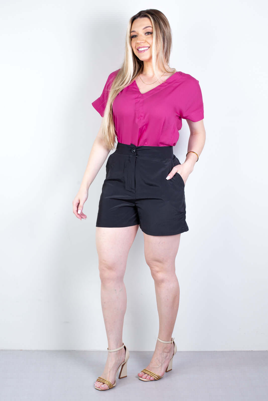 Blusa feminina manga curta viscose gola v 63572 - Enluaze