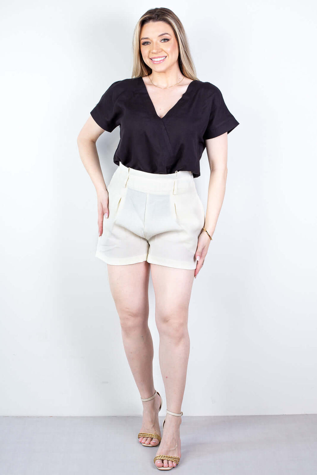 Blusa feminina manga curta viscose gola v 63572 - Enluaze