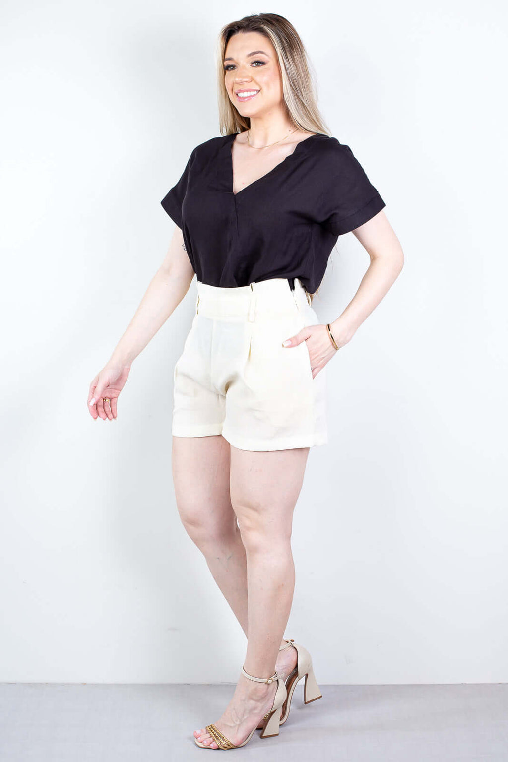 Blusa feminina manga curta viscose gola v 63572 - Enluaze