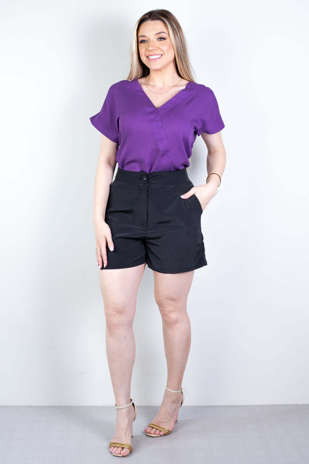 Blusa feminina manga curta viscose gola v 63572 - Enluaze