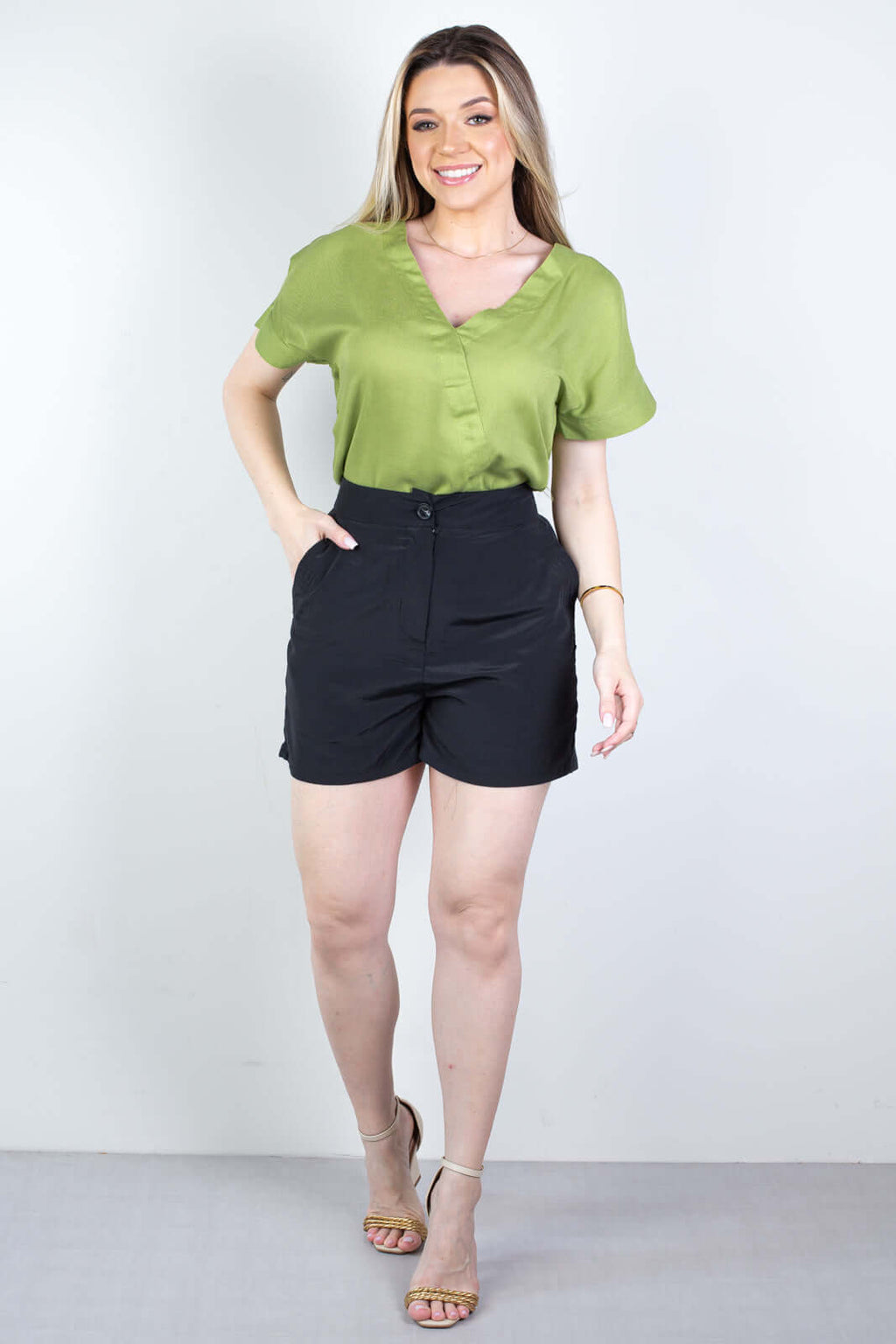 Blusa feminina manga curta viscose gola v 63572 - Enluaze