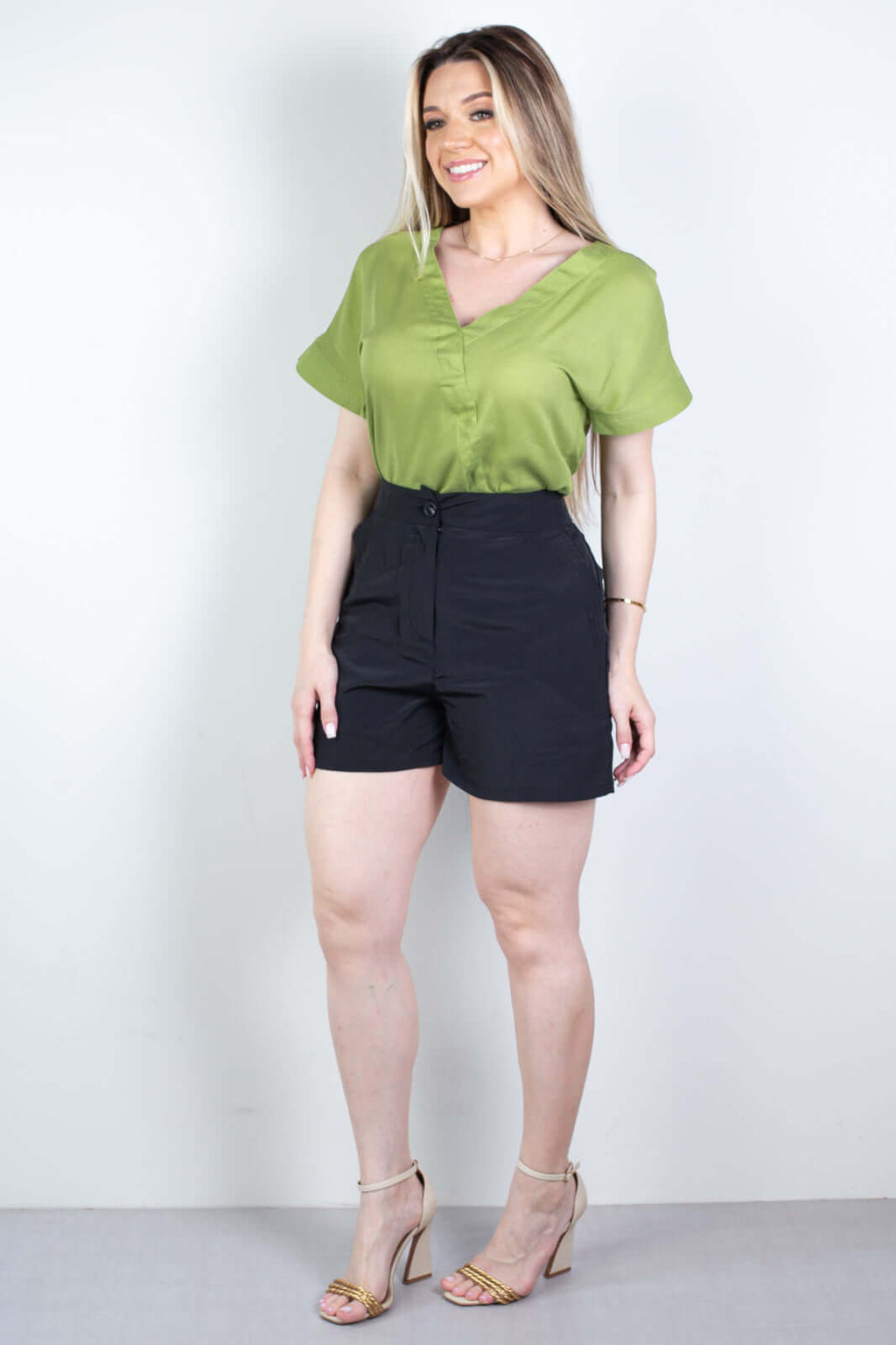 Blusa feminina manga curta viscose gola v 63572 - Enluaze