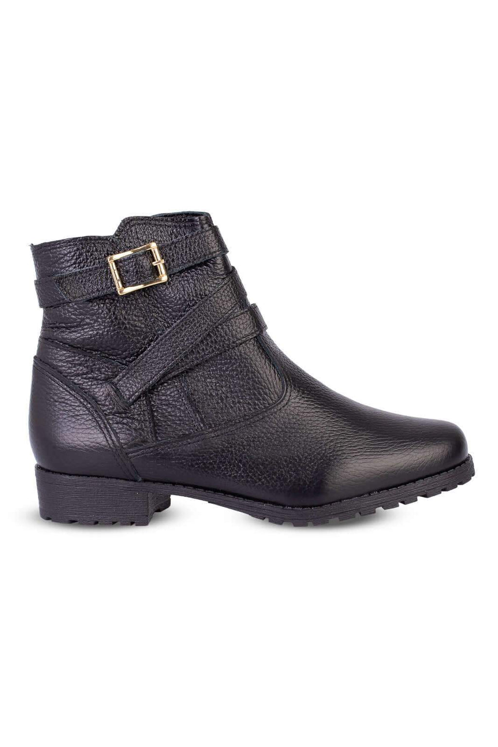 Bota cano curto em couro com fivela 6522 - Enluaze