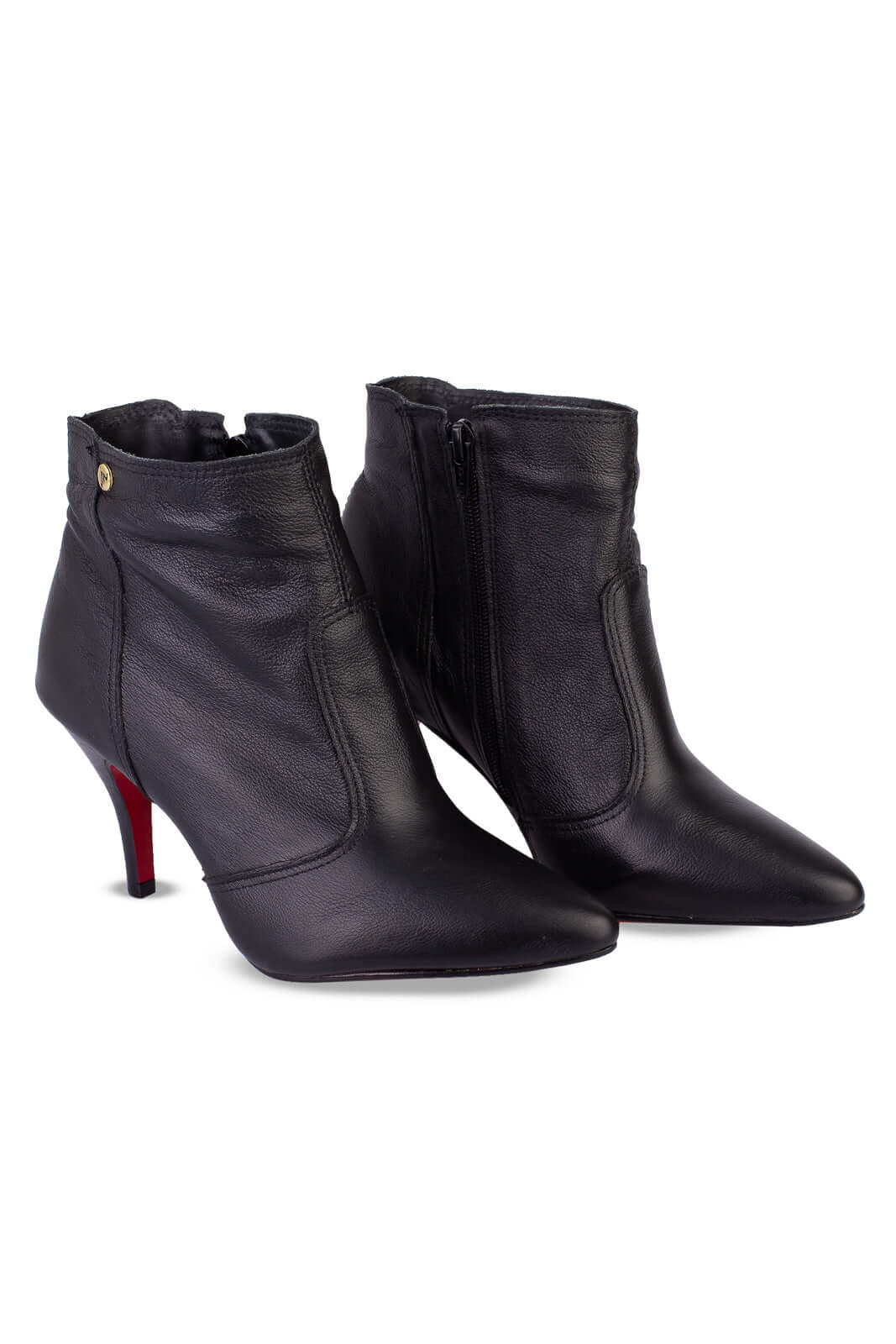 Bota de couro cano curto com salto fino 6583