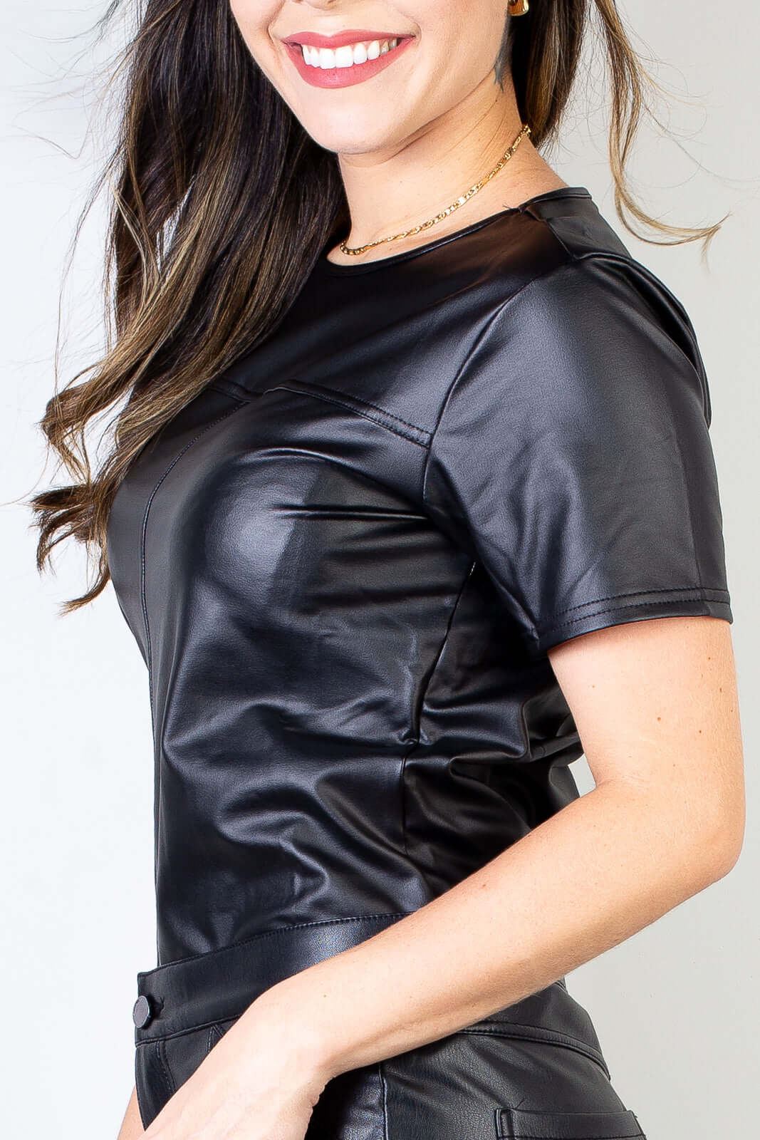 Blusa manga curta feminina corino forrada 70198 - Enluaze