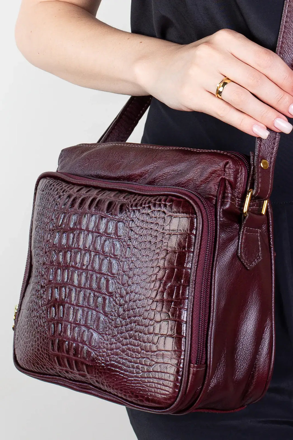 Bolsa de couro croco tiracolo com divisórias Rita - Enluaze