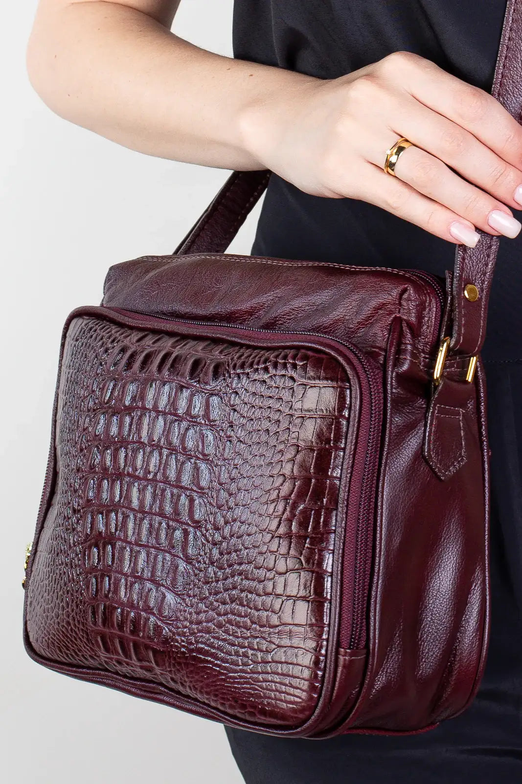 Bolsa de couro croco tiracolo com divisórias Rita - Enluaze