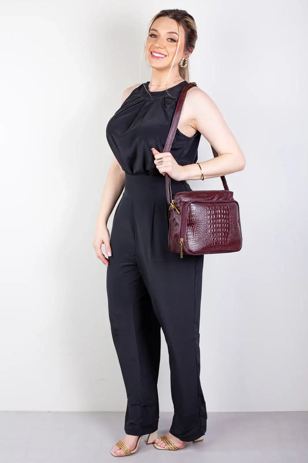 Bolsa de couro croco tiracolo com divisórias Rita - Enluaze