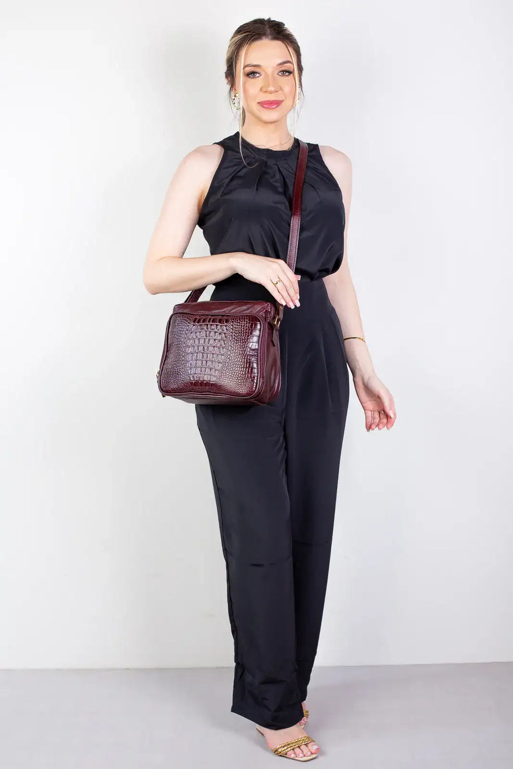 Bolsa de couro croco tiracolo com divisórias Rita - Enluaze
