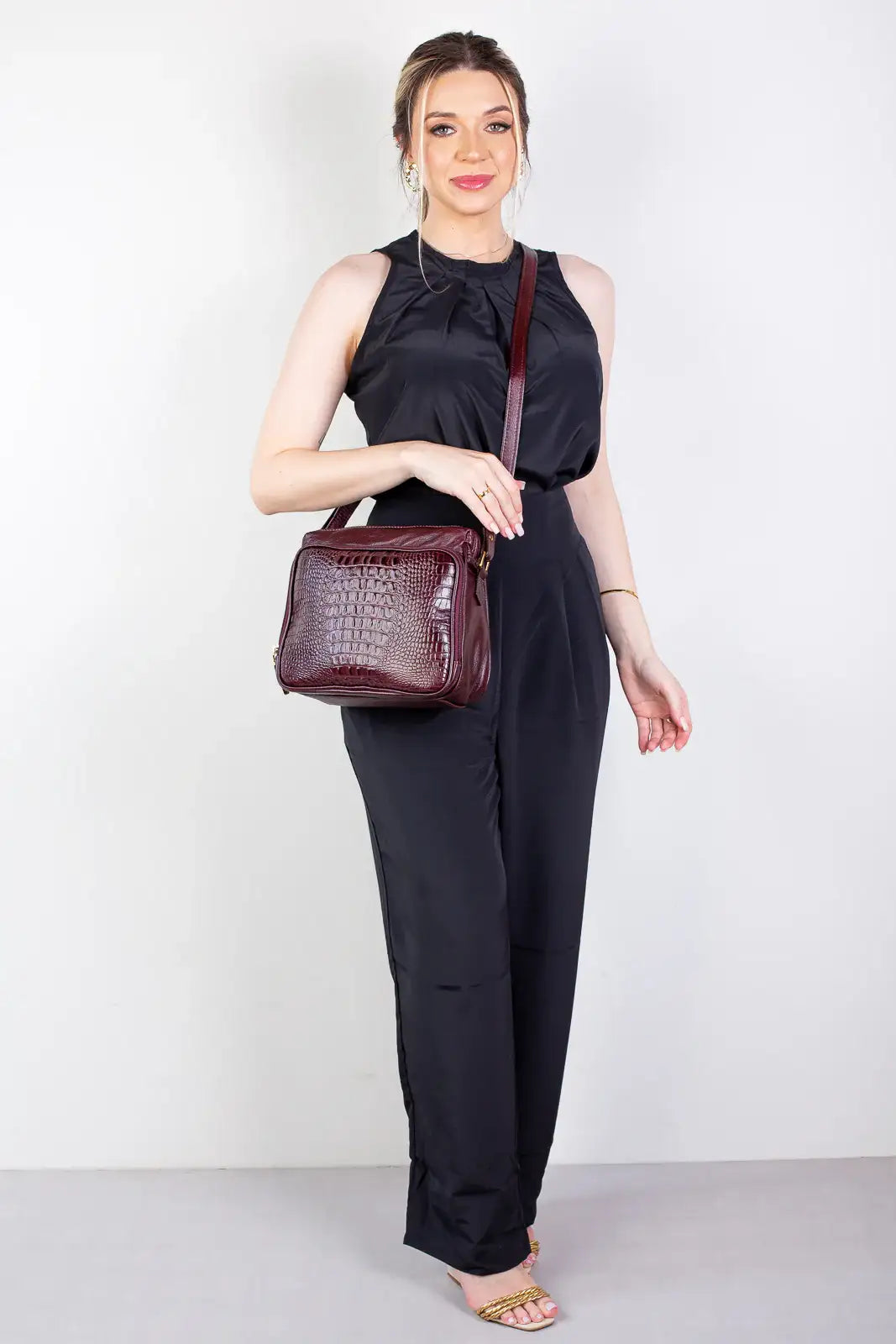 Bolsa de couro croco tiracolo com divisórias Rita - Enluaze