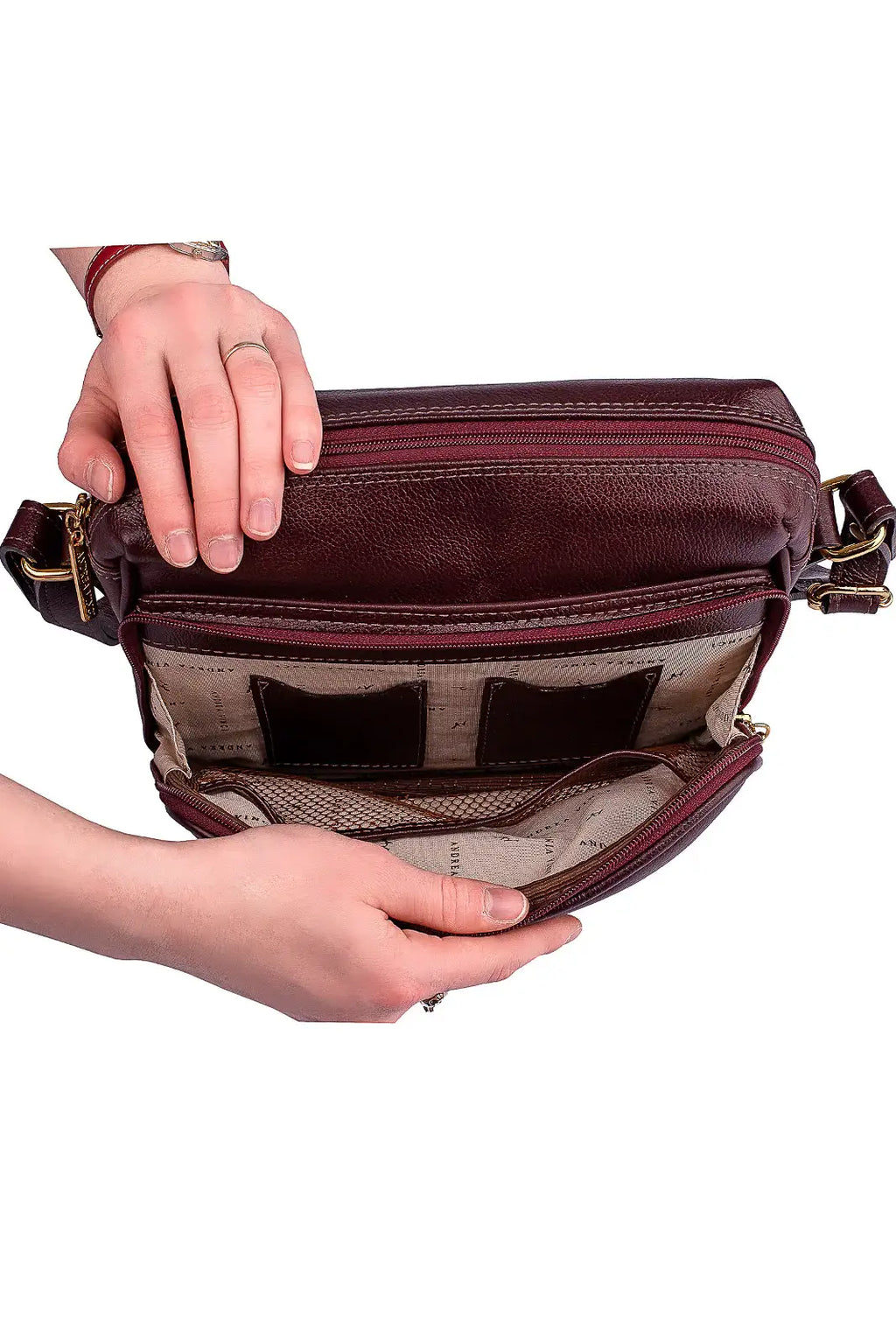 Bolsa de couro liso tiracolo com divisórias Rita - Enluaze