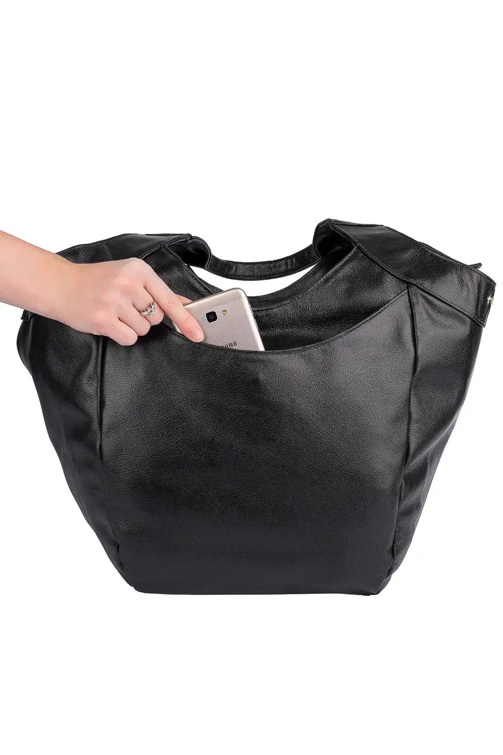 Bolsa saco grande de couro liso Cíntia - Enluaze