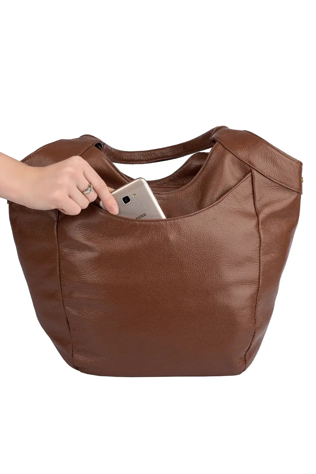 Bolsa saco grande de couro liso Cíntia - Enluaze