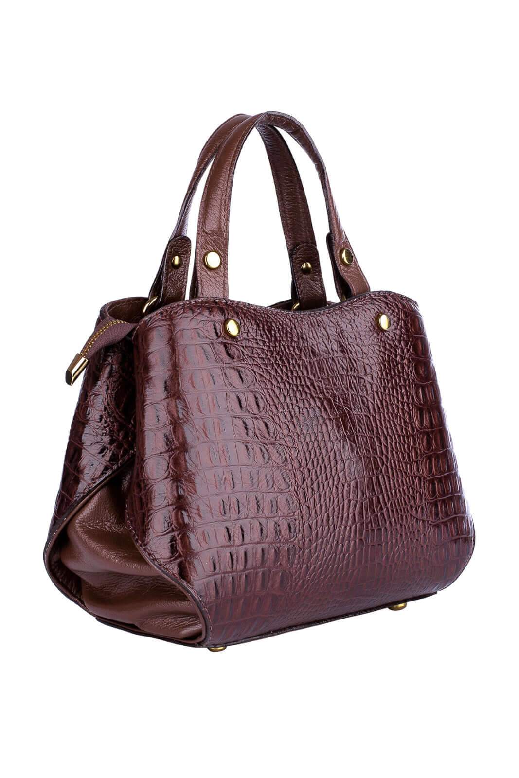 Bolsa baú pequena de couro croco Megan - Enluaze