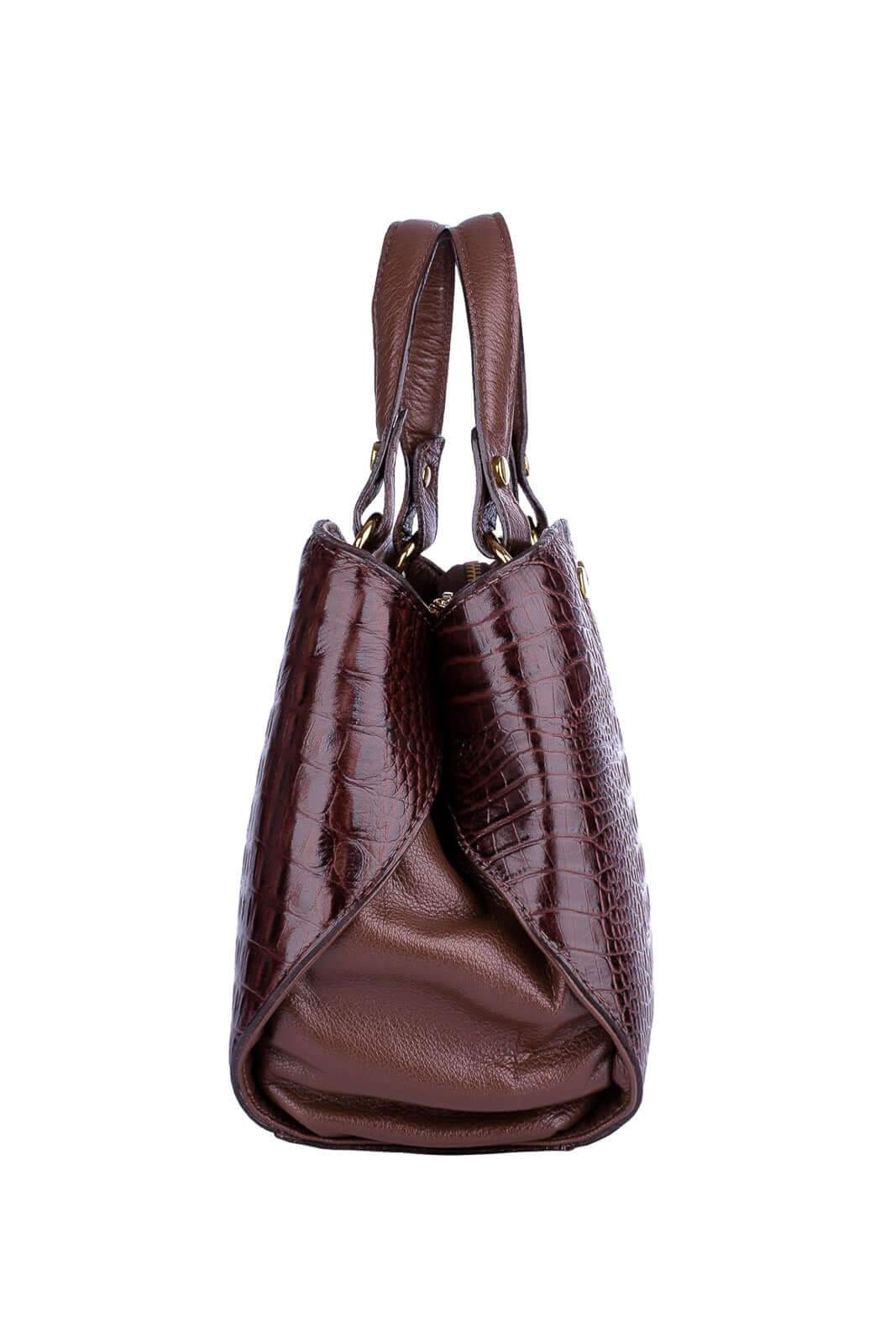 Bolsa baú pequena de couro croco Megan - Enluaze