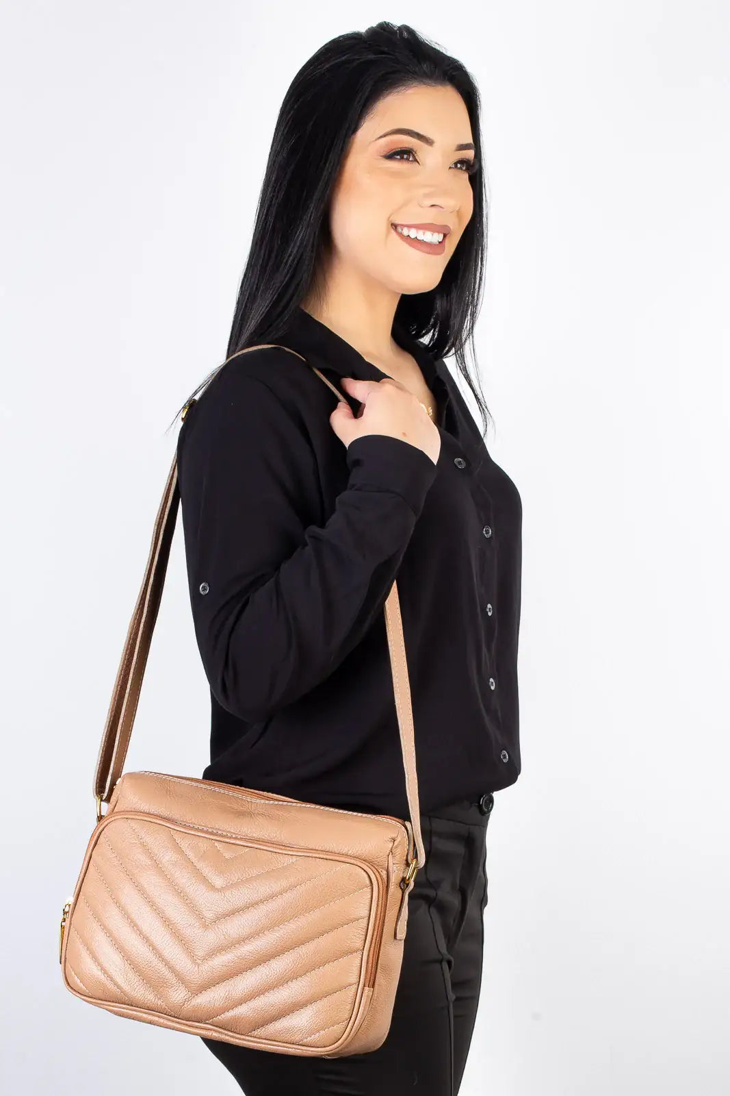 Bolsa de couro liso tiracolo Anita - Enluaze