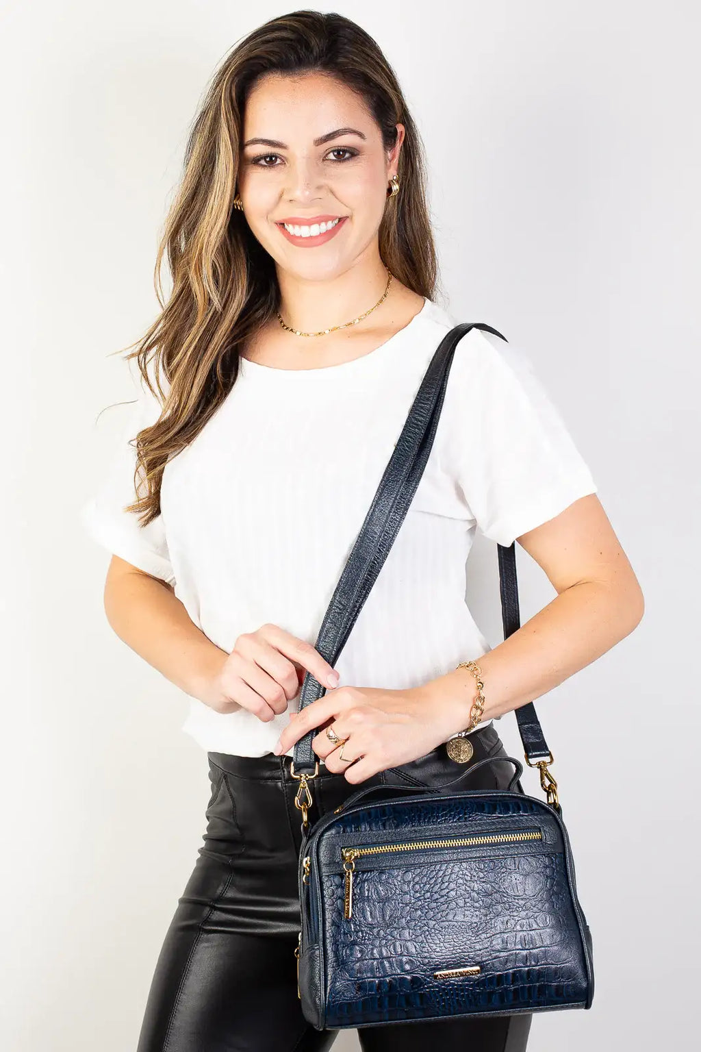 Bolsa baú pequena de couro croco Lara - Enluaze