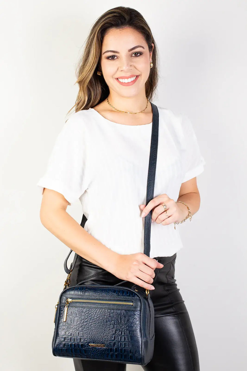 Bolsa baú pequena de couro croco Lara - Enluaze