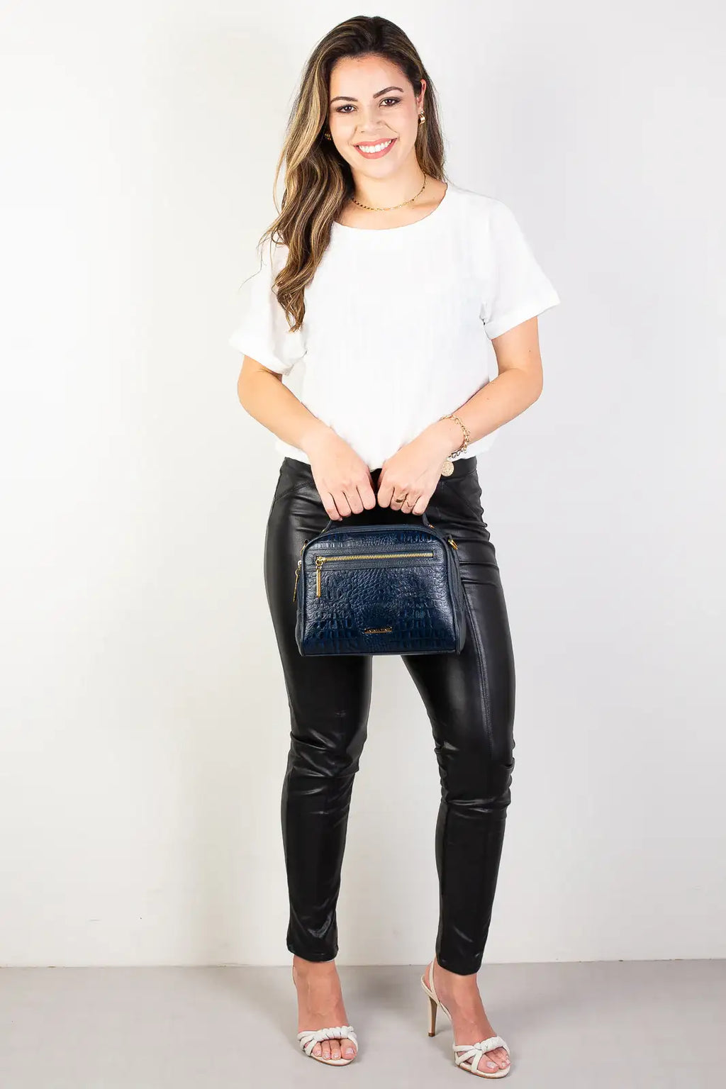 Bolsa baú pequena de couro croco Lara - Enluaze