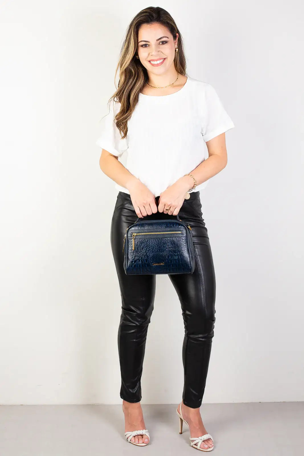 Bolsa baú pequena de couro croco Lara - Enluaze