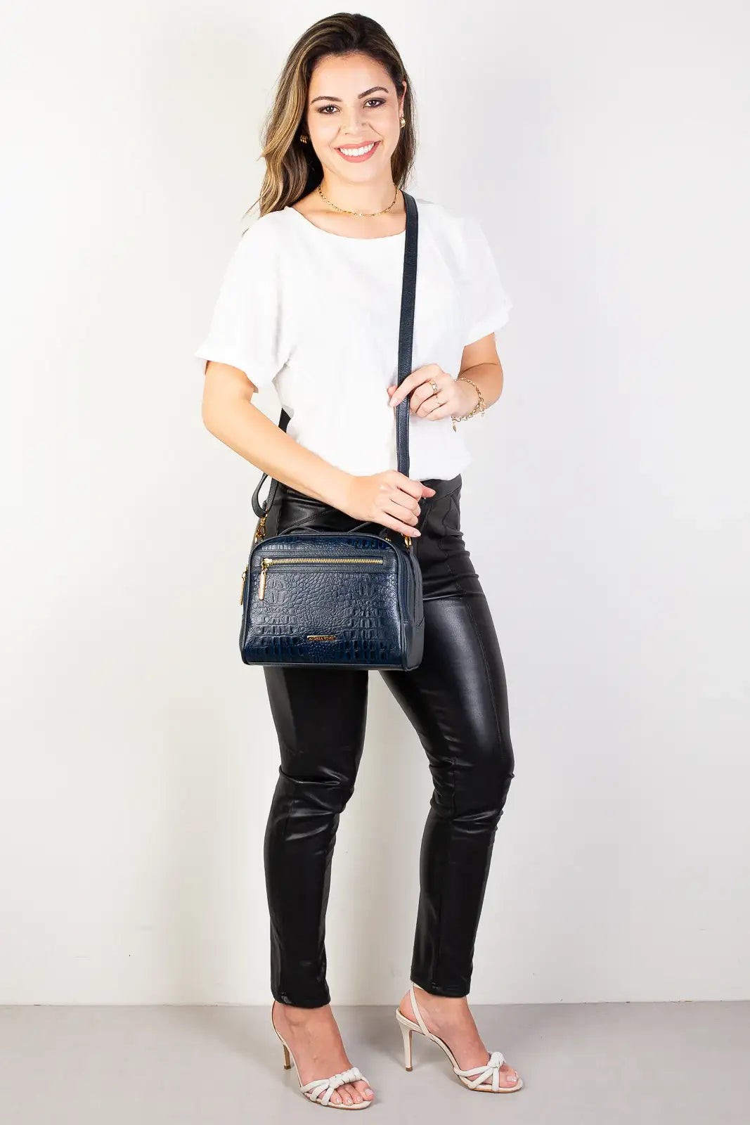 Bolsa baú pequena de couro croco Lara - Enluaze