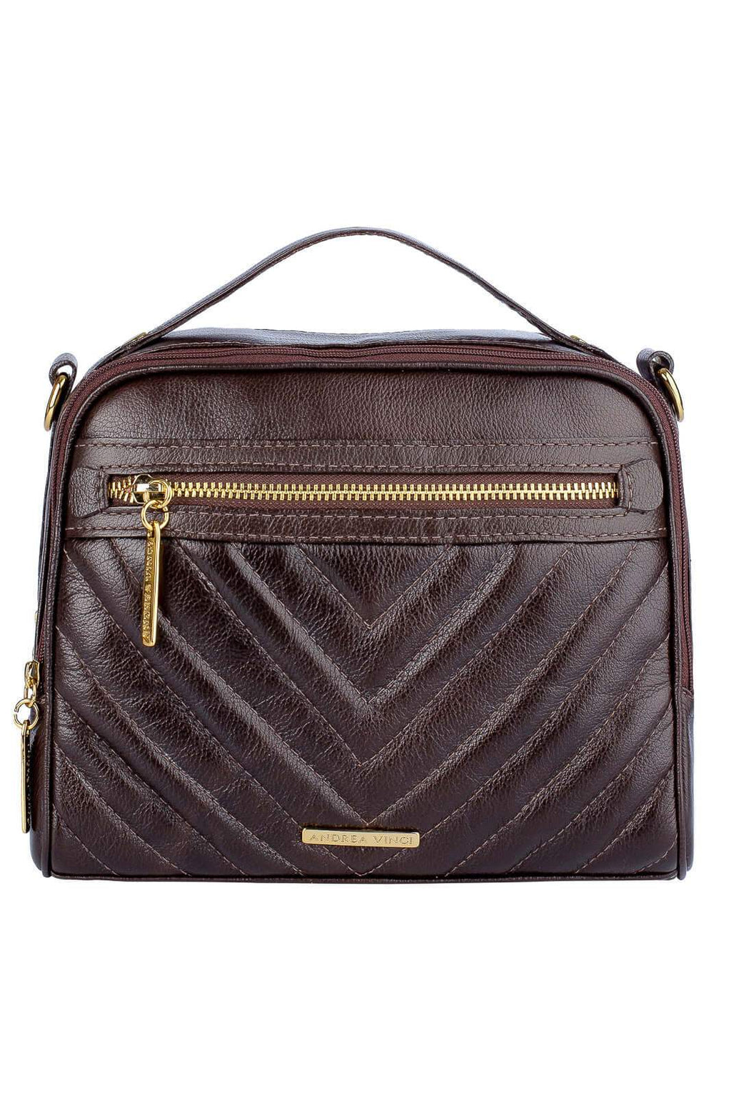 Bolsa baú pequena de couro liso Lara - Enluaze