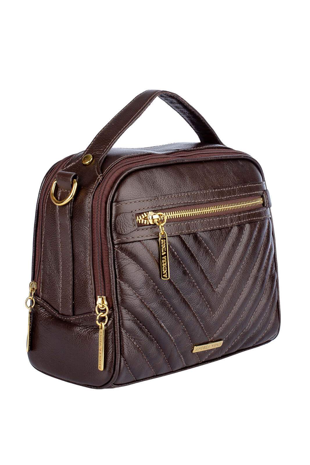 Bolsa baú pequena de couro liso Lara - Enluaze